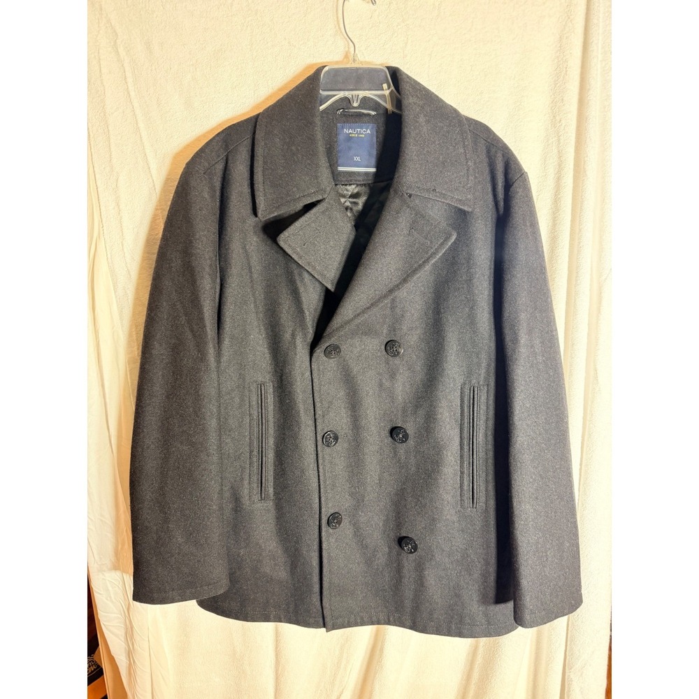 Nautica Mens Pea Coat Charcoal Grey Wool Blend Double Breasted Jacket XXL